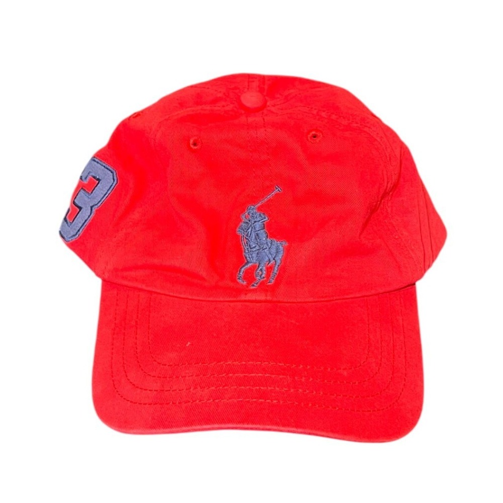 Polo Ralph Lauren Baseball Cap Mens OS Red Big Pony Embroidered Number 3 Hat